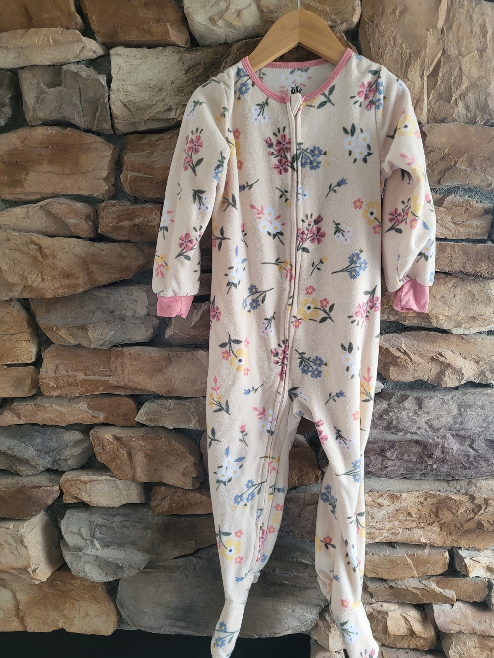 4T Floral Footed Pajamas with Pink Trim
